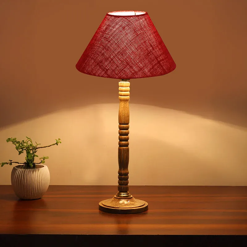 Loft Gleam Table Lamp With Carved Wooden Base - Maroon,Brown media 2