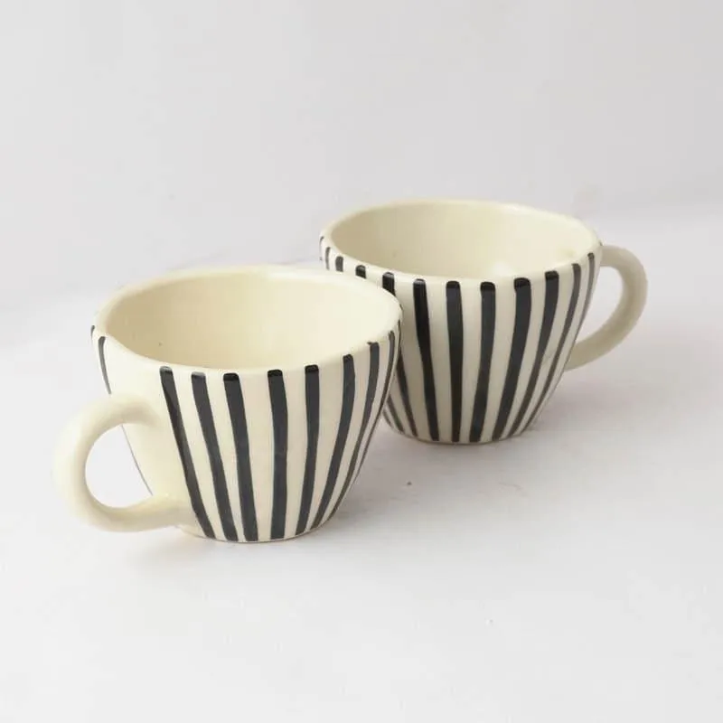 Black Striped Ceramic Coffee Mug (300 mL) - Two Piece Set media 4