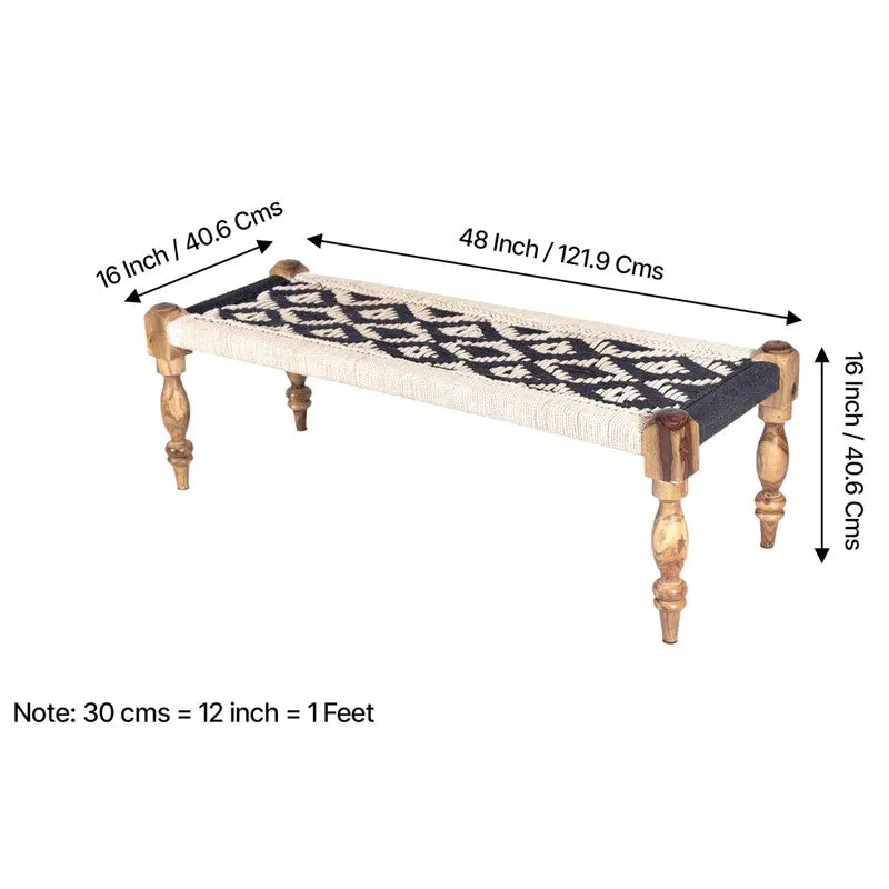 Calrix Sheesham Wooden Bench with Stools (Black,White) - Three Piece Set media 10