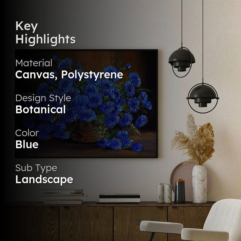 Blue Flowers In A Vase Canvas Wall Painting - Black Frame media 2