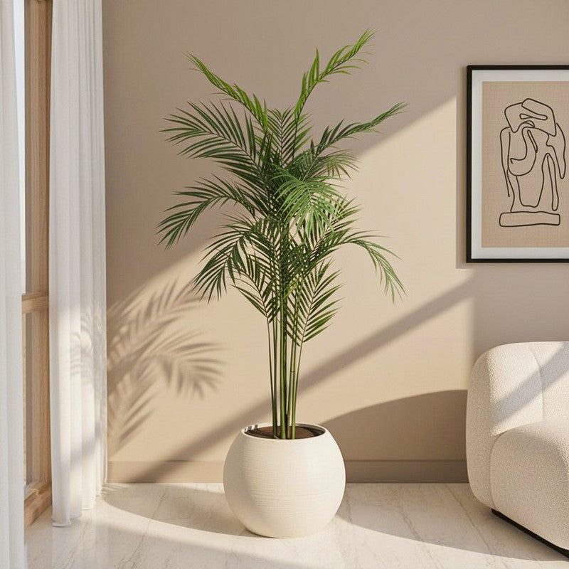 Fauxliage Artificial Areca Plant With Black Plastic Pot- 4 Feet