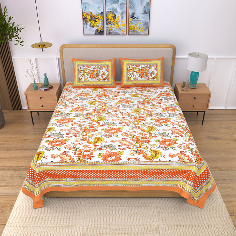 Gulab-E-Gulzaar Cotton Bedsheet (Orange) - 144 TC media 3