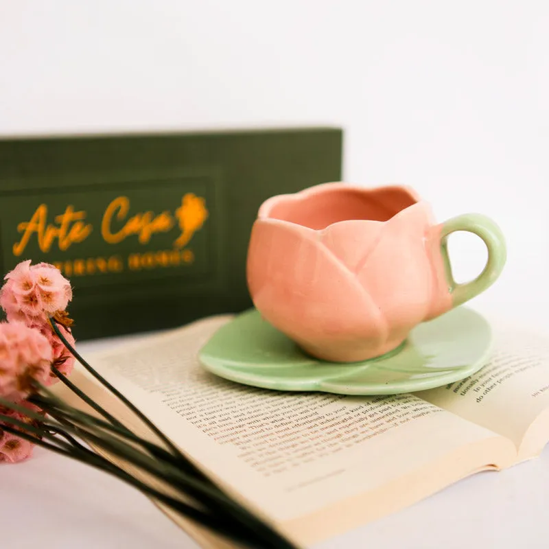 Tulip Glaze Pink & Green Mug & Saucer (300 Ml) - Two Piece Set media 3