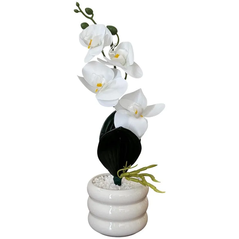Espiral Orchid Ceramic Vase with flower - White media 5