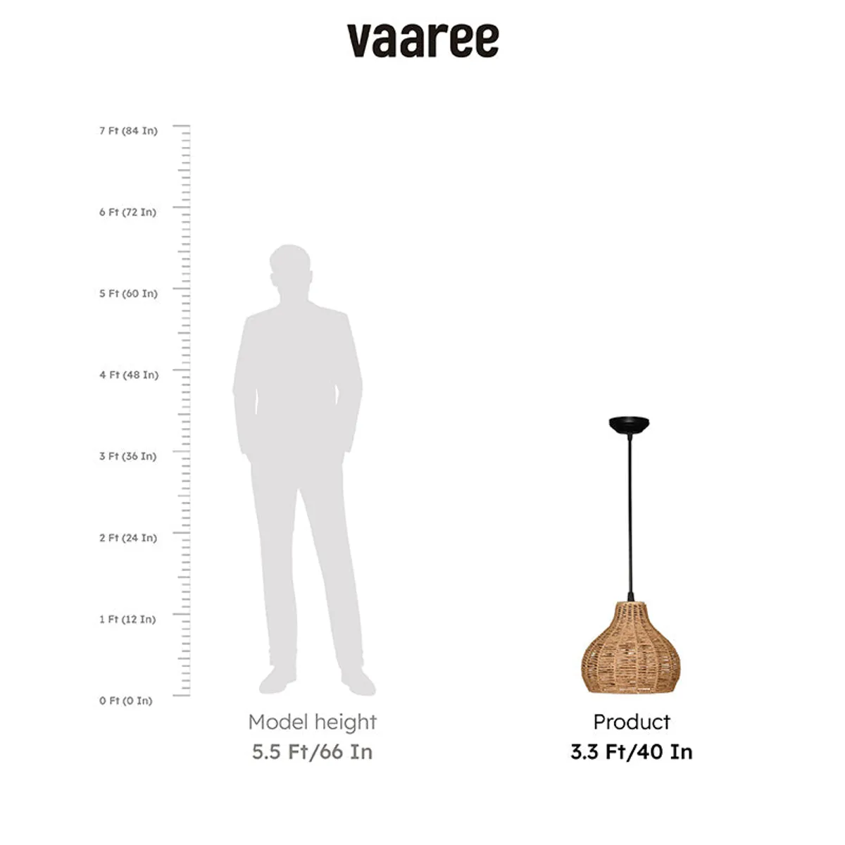 Pendant lamp shown beside a human silhouette for scale.