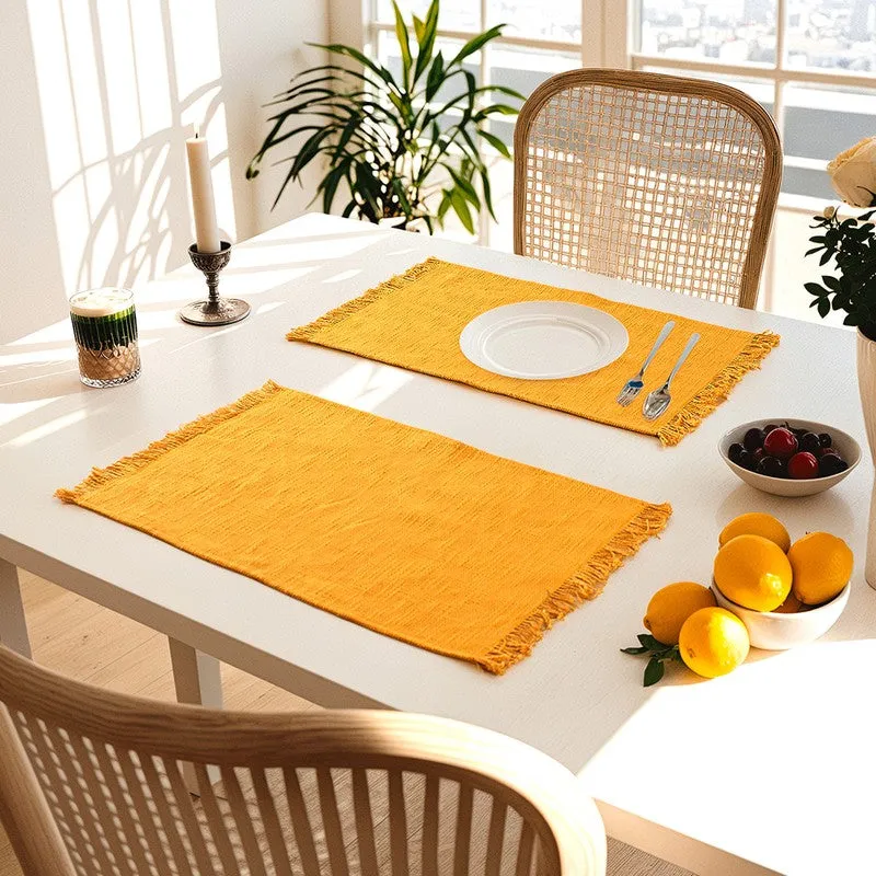 Elegant Yellow Cotton Table Runner - Set Of Two media 1