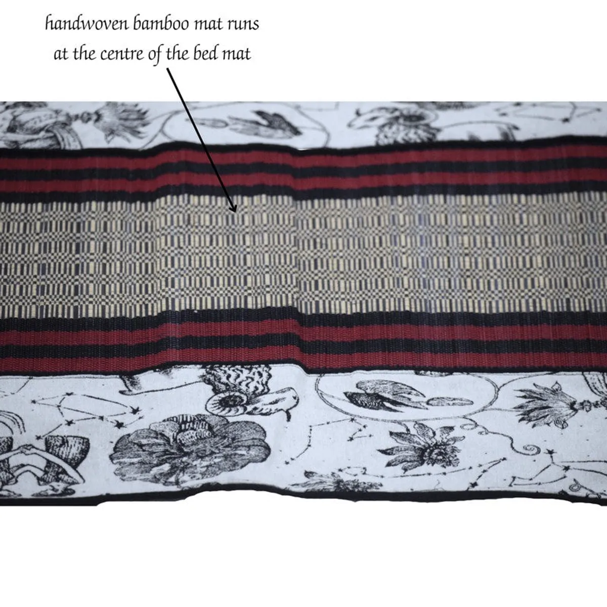 Close-up of woven centre panel and printed border on the runner rug