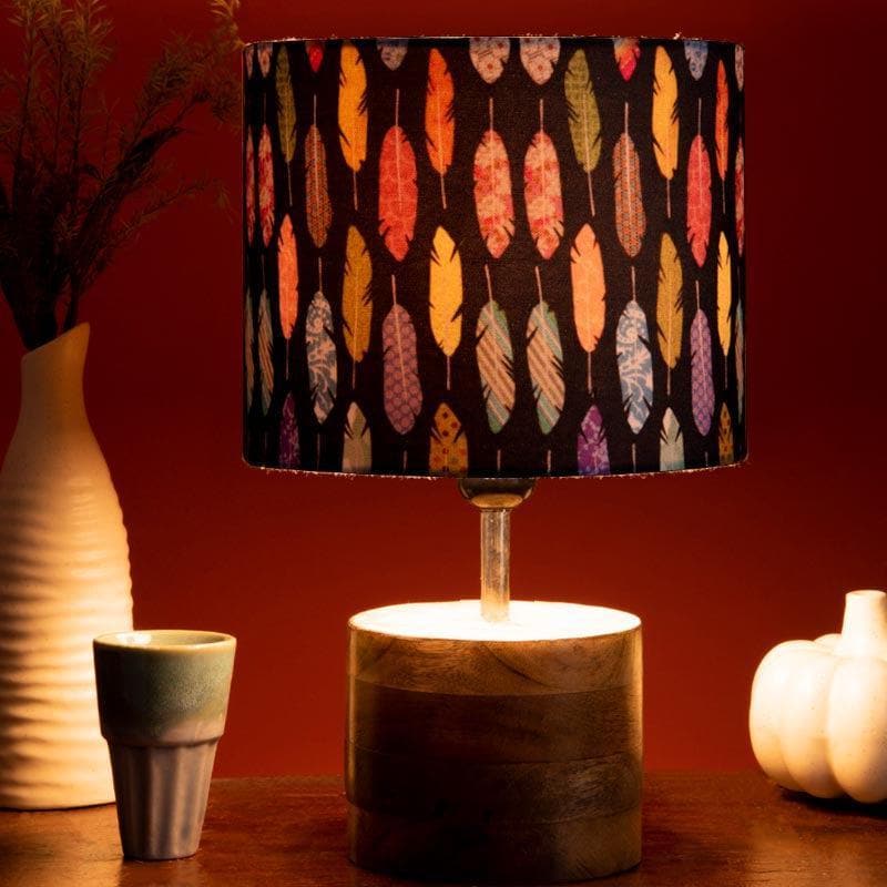Vivid Feather Log Stand Fabric Table Lamp - Multicolor