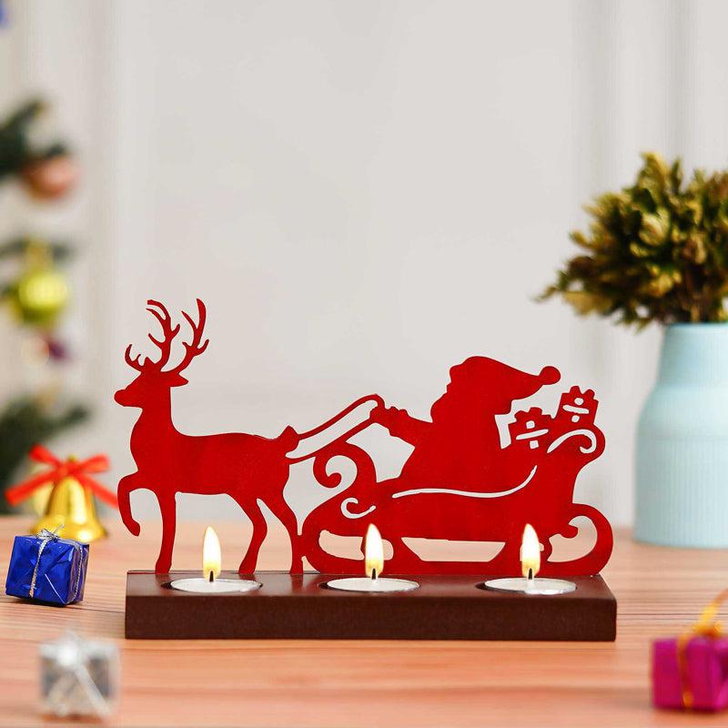 Sleigh Of Light Wood Christmas Tea Light Holder - Red media 3