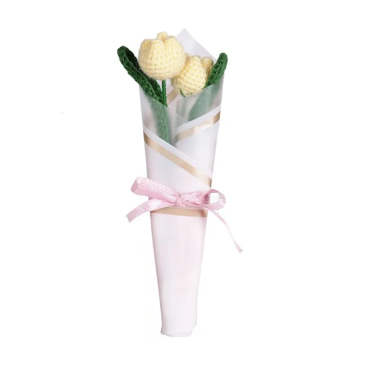 Crochet Handmade Tulip Bouquet (Cream) - Set Of Two media 3