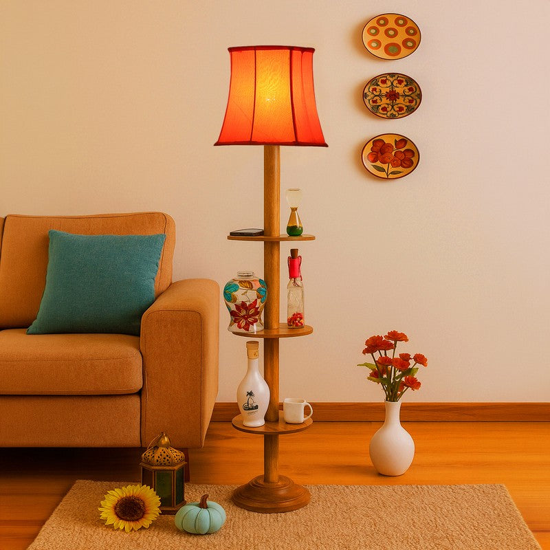GlowDock Column Wooden Floor Lamp - Orange