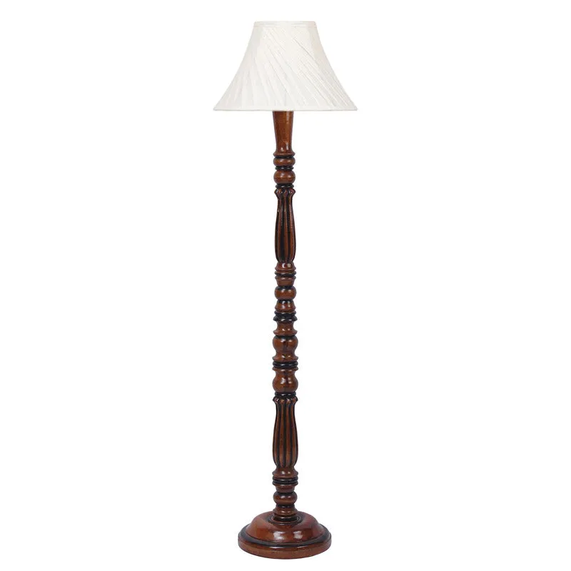 Masiya Vintage Wooden Floor Lamp With Pleated Shade - Off-White media 5
