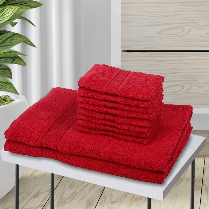 Comfora Bath & Face Towel Set (Red) - Ten Piece Set media 1