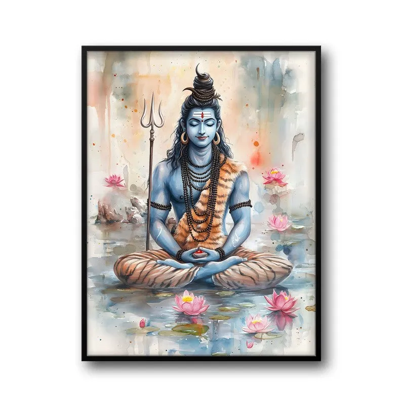 Adiyogi Shankara Spiritual Archival Paper Wall Painting With Frame - Black media 5