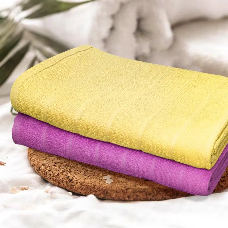 Sarda Bath Towel (Yellow & Purple) - Set Of Two media 1