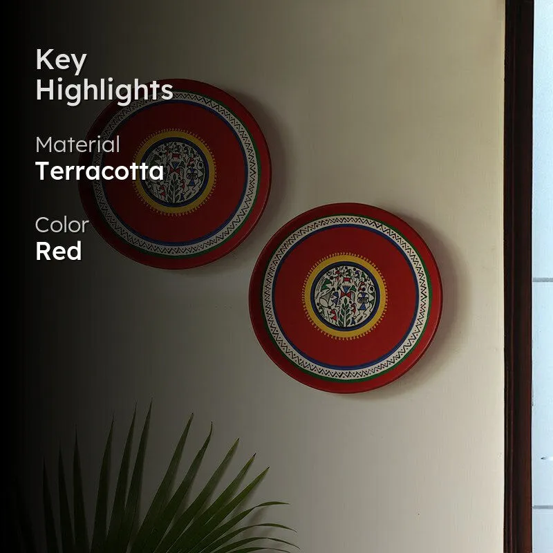 Naara Handpainted Wall Plate (Red) - Set Of Two media 2