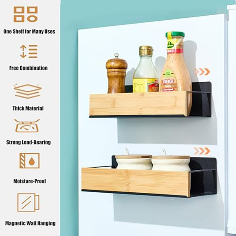Layloft Magnetic Bamboo & Carbon Steel Wall Rack - Set Of Two media 11