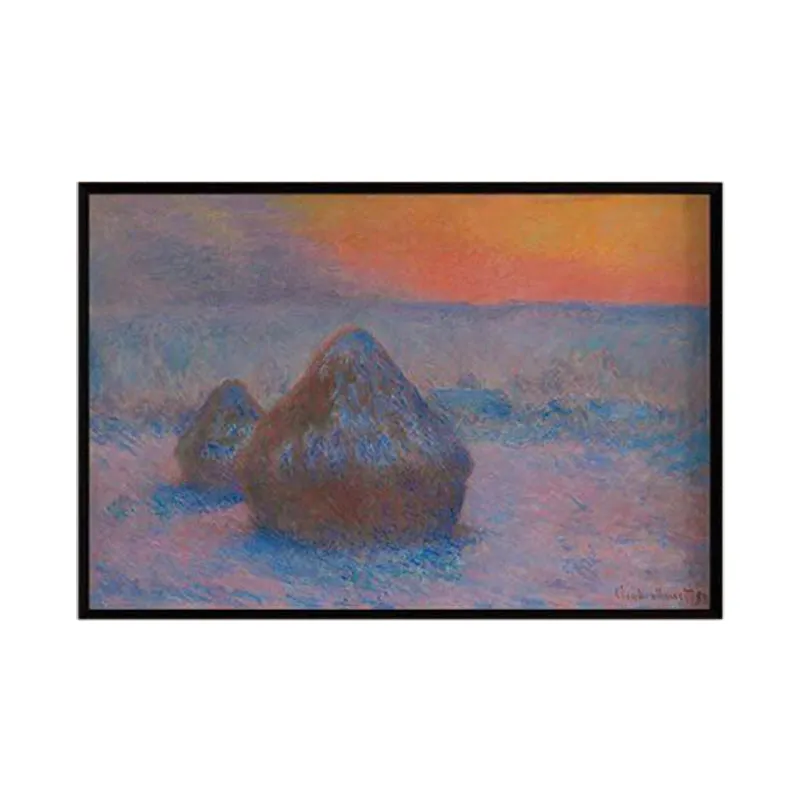 Stacks Of Wheat At Sunset, Snow Effect By Claude Monet - Black Frame media 6