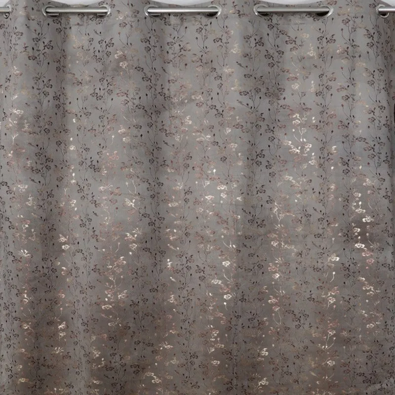 Glow Touch Printed Velvet Curtain - Grey,Gold media 4