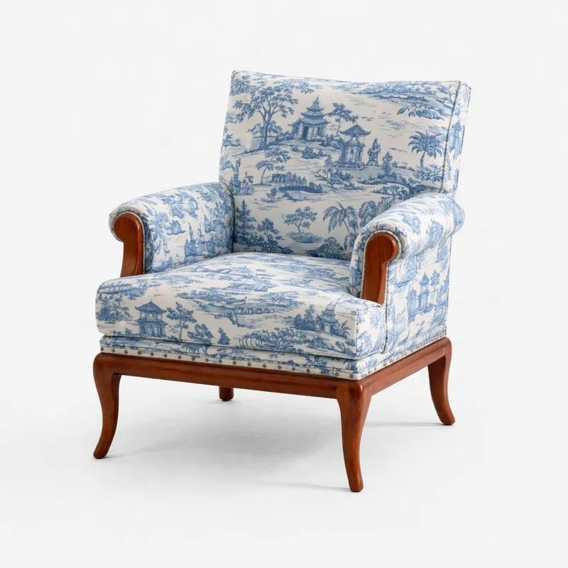 Aurelia Teak Wood & Velvet Upholstered Lounge Chair media 5