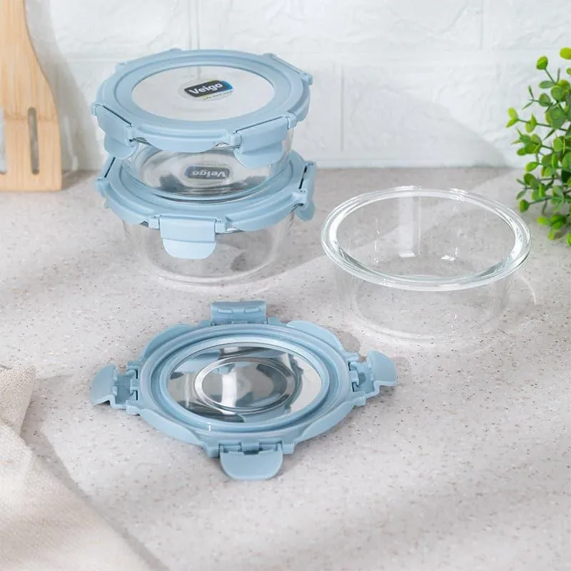 Lip Smack Blue Glass Lunch Box (400 ML) - Set Of Three media 1