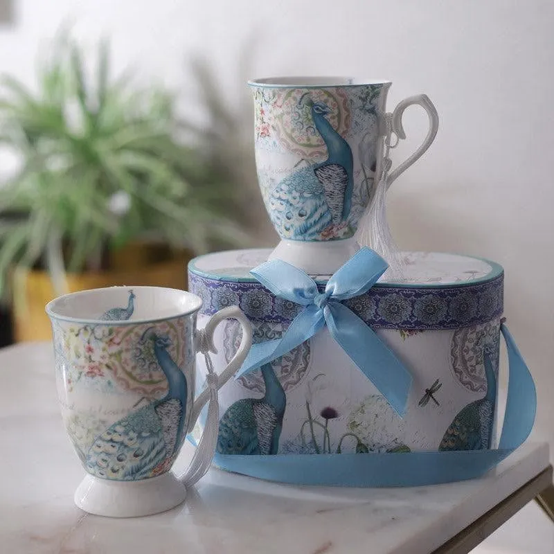 Peacock Ceramic Coffee Mug (350 mL Each) - Set of Two media 1