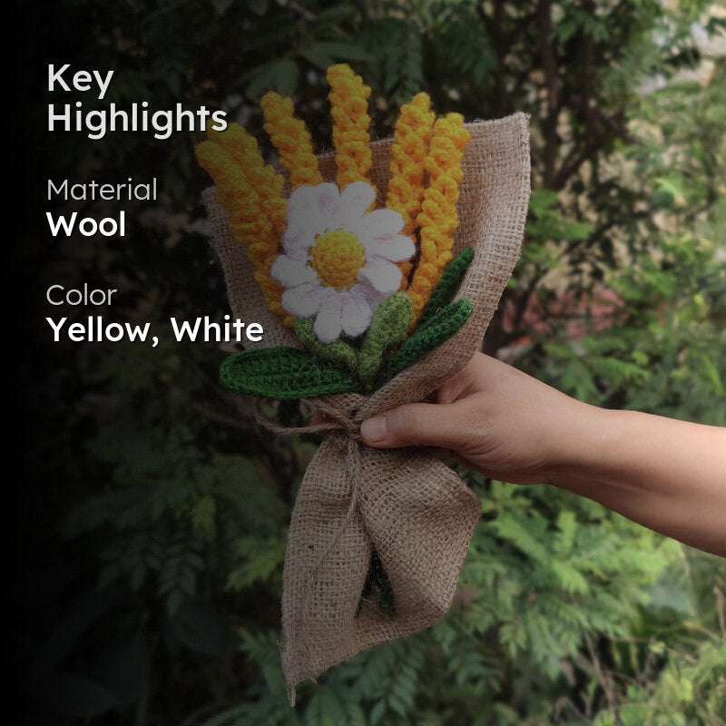 Crochet Handmade Sunflower Bouquet (Yellow,White) - Set Of Seven media 2