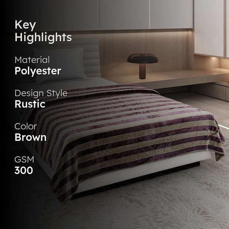 Monte Carlo Strivon Bold Stripes Polyester Blanket (Brown) - 300 GSM media 2