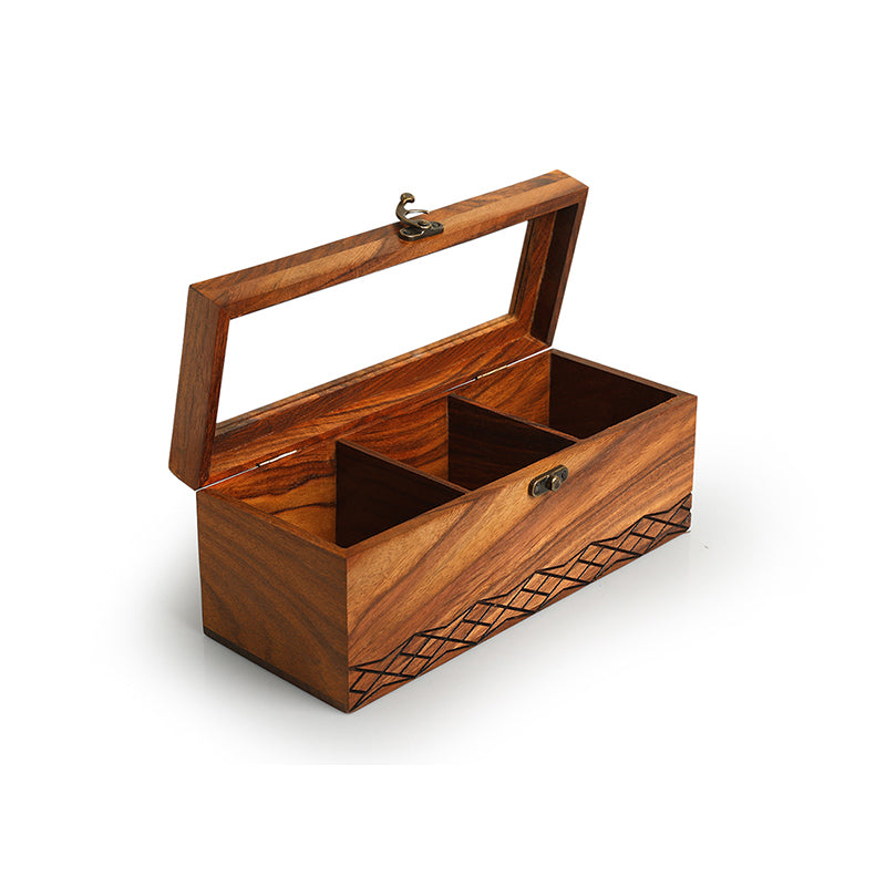 Mehira Sheesham Wood & Glass Tea Box media 4