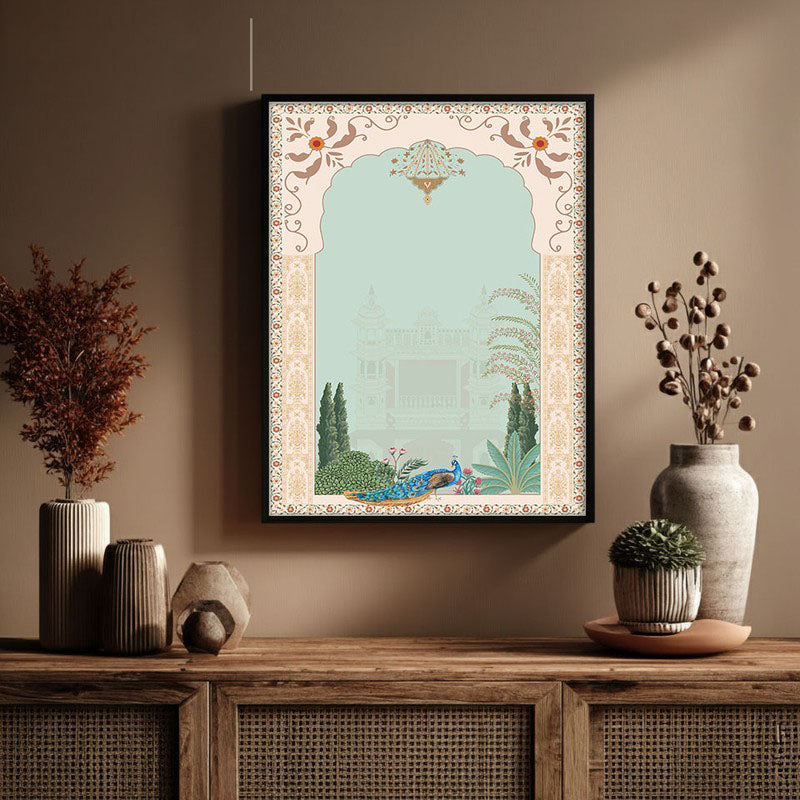 Imperial Peacock Framed Mughal Canvas Wall Painting media 3