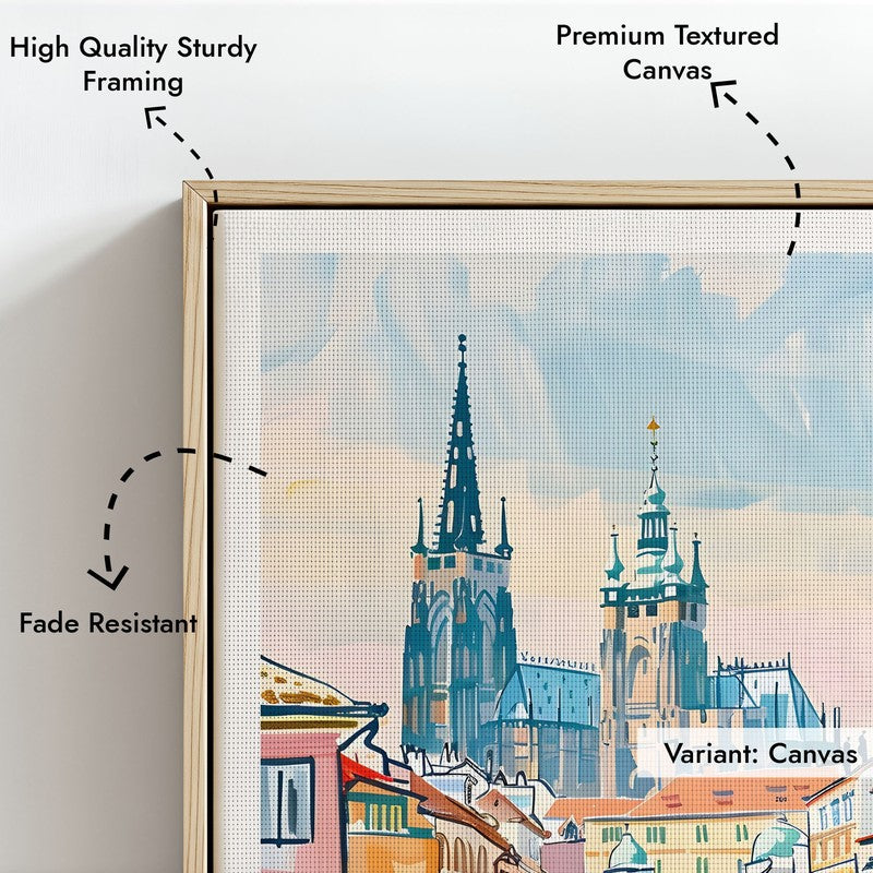 Vintage Prague Framed Canvas Archival Canvas Wall Painting - Natural Brown Frame media 6