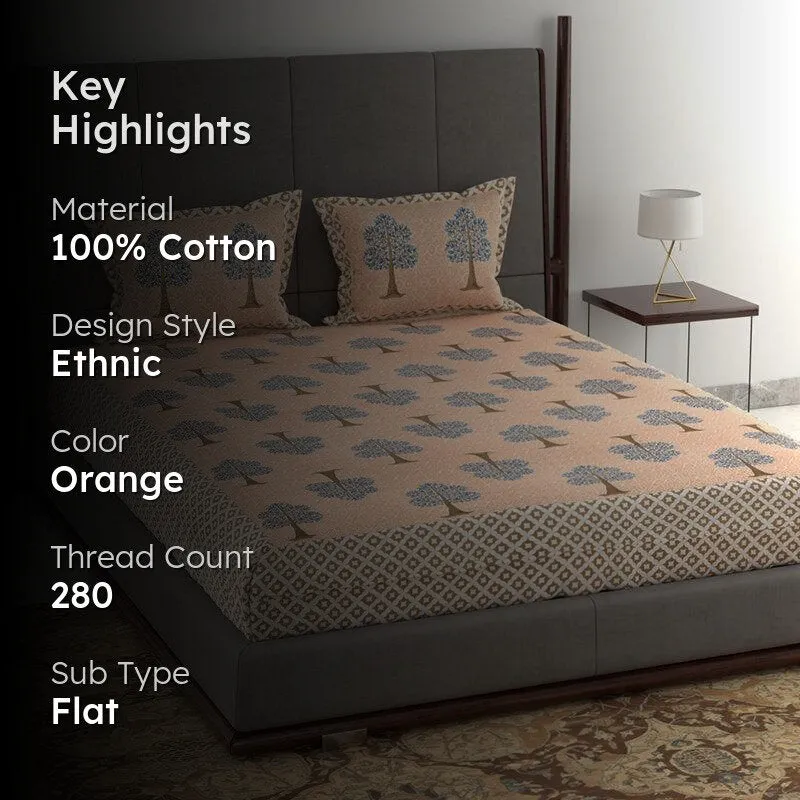 Geetika Printed Cotton Bedsheet (Orange) - 280 TC media 2