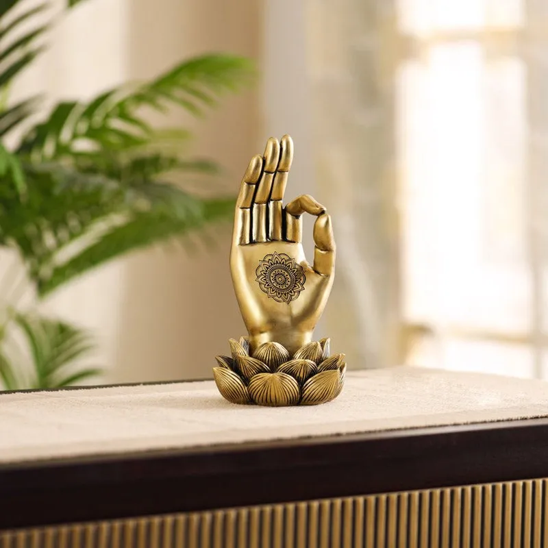 Ornate Buddha Lotus Palm Showpiece media 6