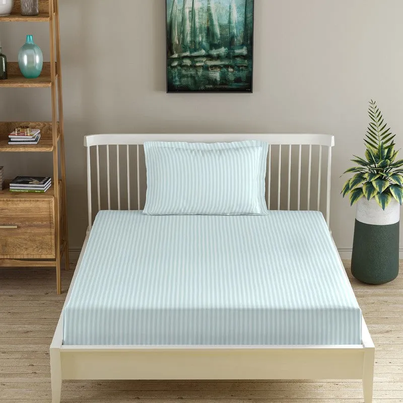 StripeScape Glace Cotton Fitted Bedsheet (Light Grey) - 130 GSM - 4