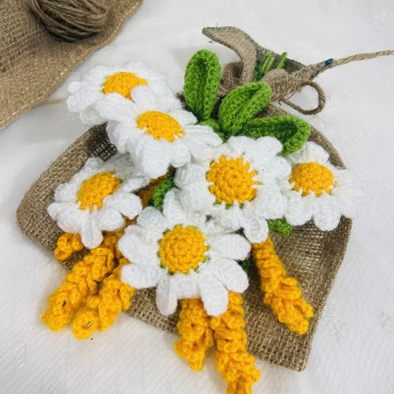 Crochet Handmade Sunflower & Tulip Bouquet (Yellow,White) - Set of Twelve media 4