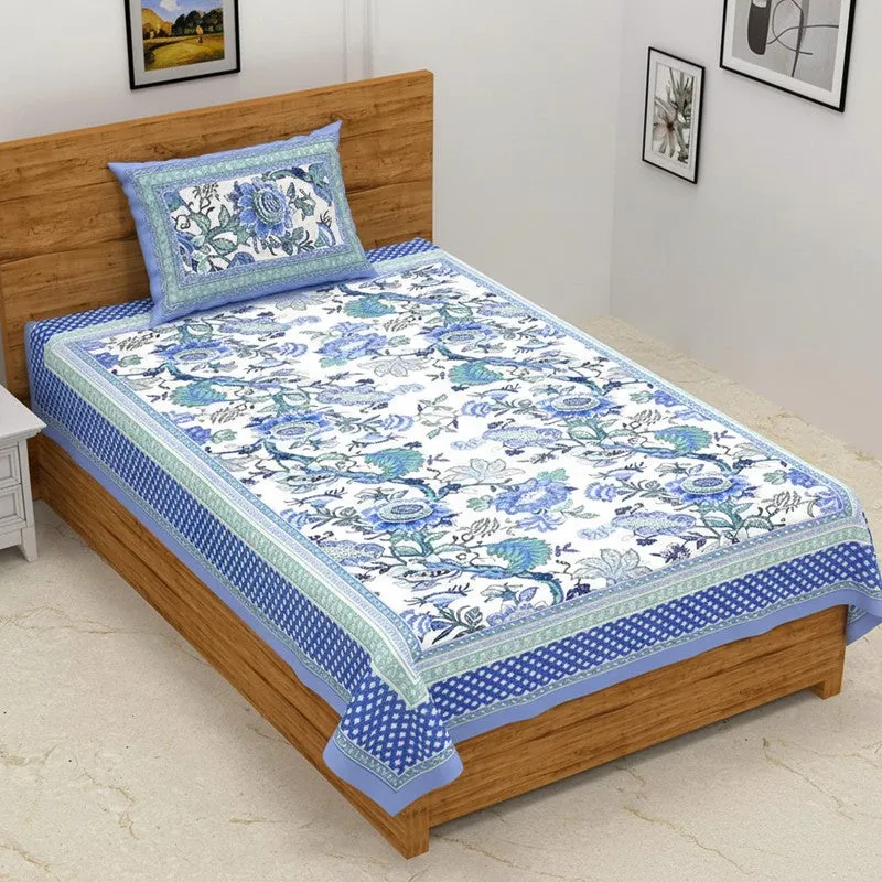 Weavora Ethnic Cotton Bedsheet (Blue & White) - 240 TC media 3