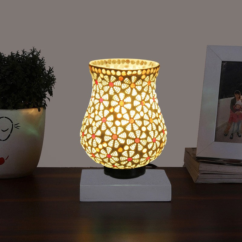 Rayelle Mosaic Glass Table Lamp With Wooden Base - Multicolor