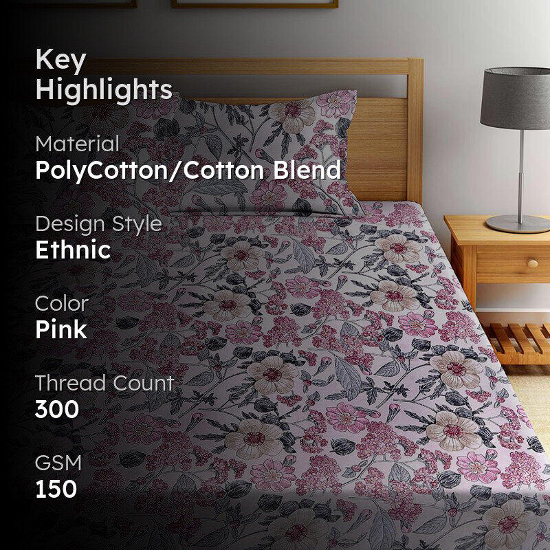 Merlin Floral PolyCotton Bedsheet  - 150 GSM media 2