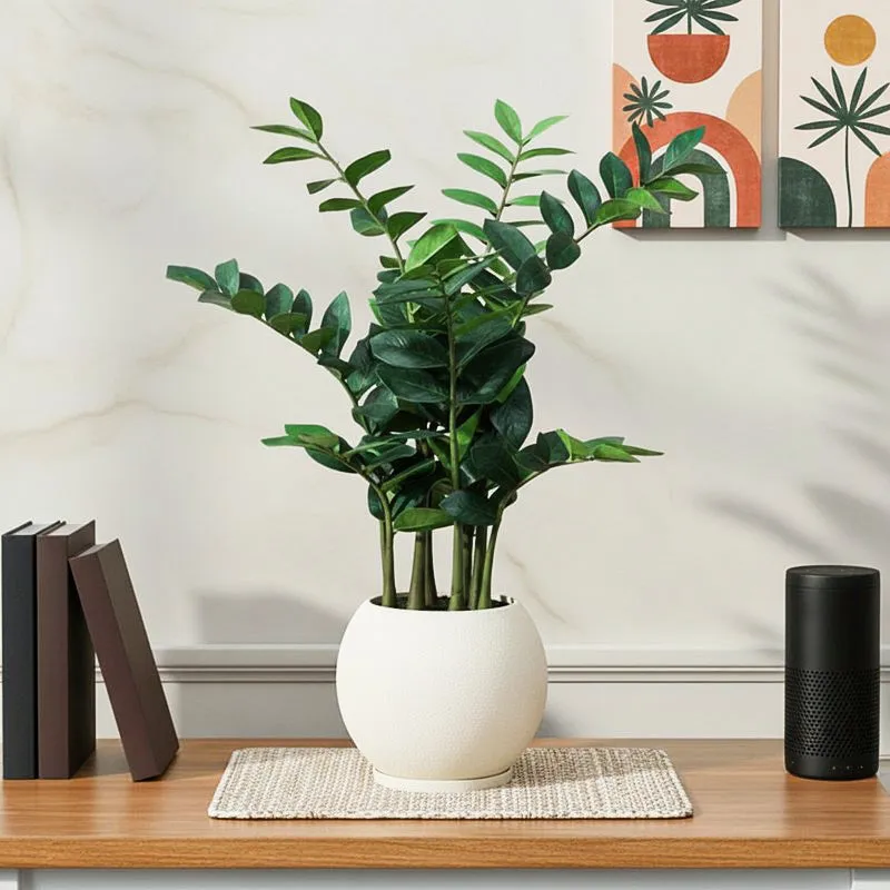 Artificial Emerald Palm Plant With Black Fiber Pot - 2.5 Feet media 1