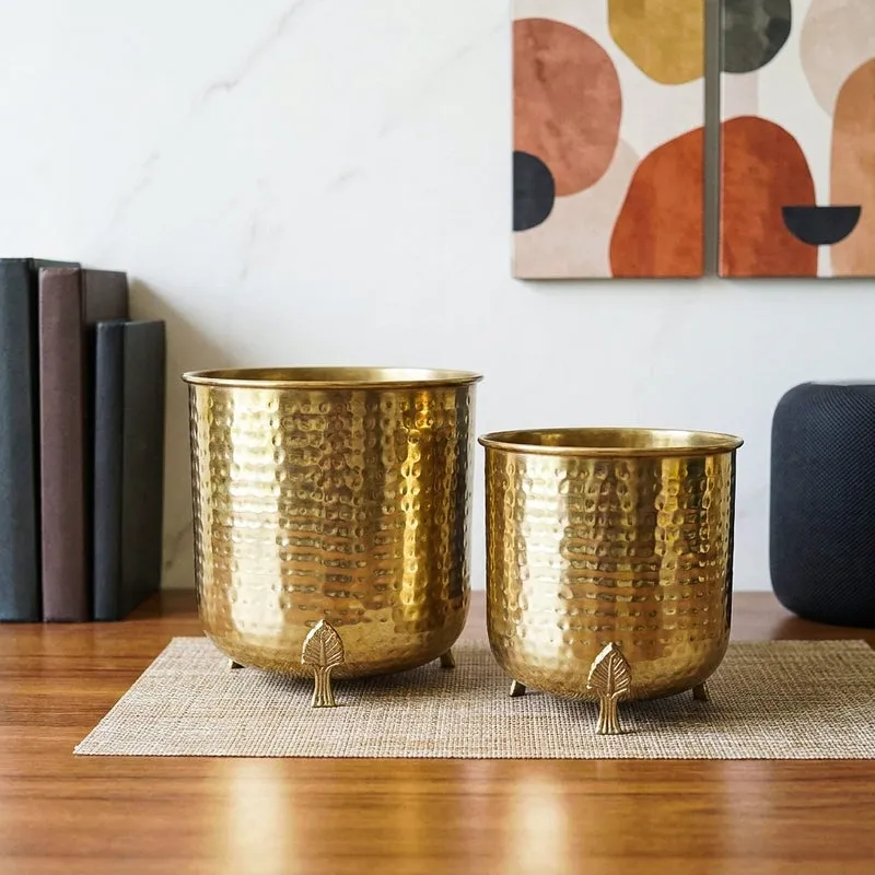 Finasa Metal Hammered Planter (Gold) - Set Of Two media 1