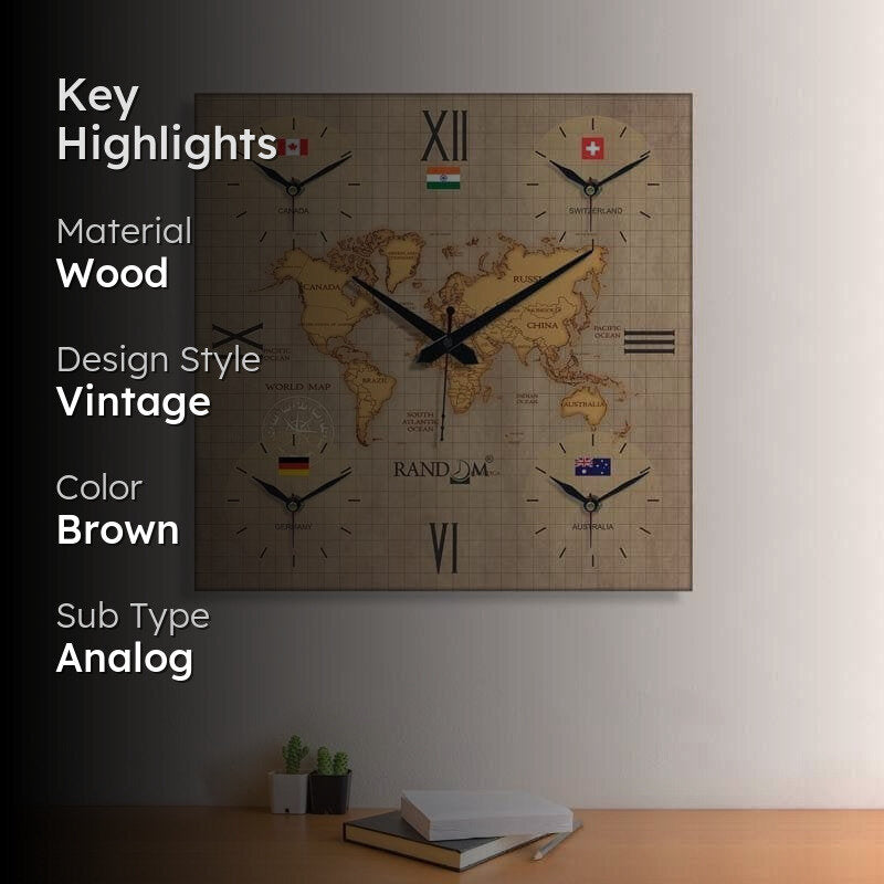 Around The World In 24 Hours Wall Clock - Brown media 2