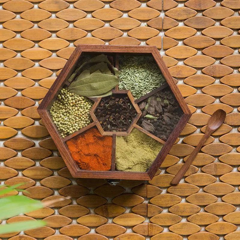 Spice Hex Food Safe Sheesham Wood Masala Box - 100 ML media 1
