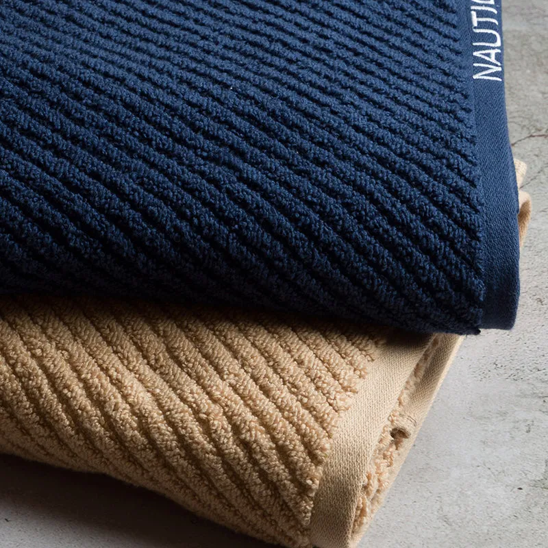 Nautica Riviera Soft Cotton Bath Towel (Navy Blue & Light Tan) - Set Of Two media 5