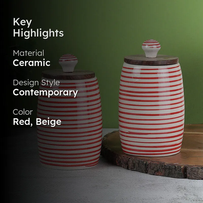 Tiare Curve Ceramic Jar (Red/550 mL Each) - Set Of Two media 2
