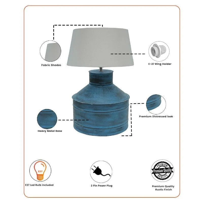 Cannister Turquoise Fabric Table Lamp - Blue,White media 6