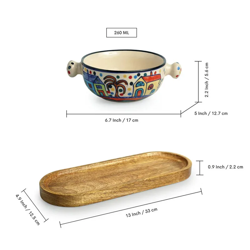 Coastal Cottage Handpainted Ceramic Bowl With Tray (260 ML) - Three Piece Set media 8