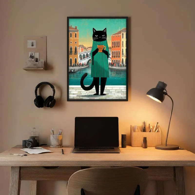 Chromatic Cat Wall Painting With Frame media 5