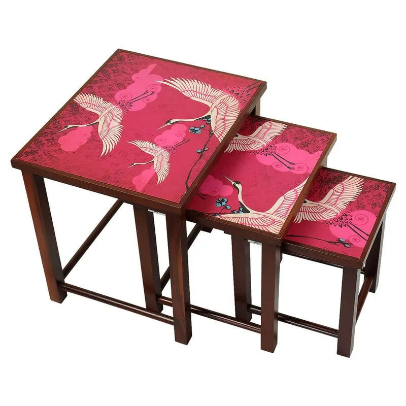 India Circus Teak Wood Cranes Nesting Stool - Set Of Three media 3