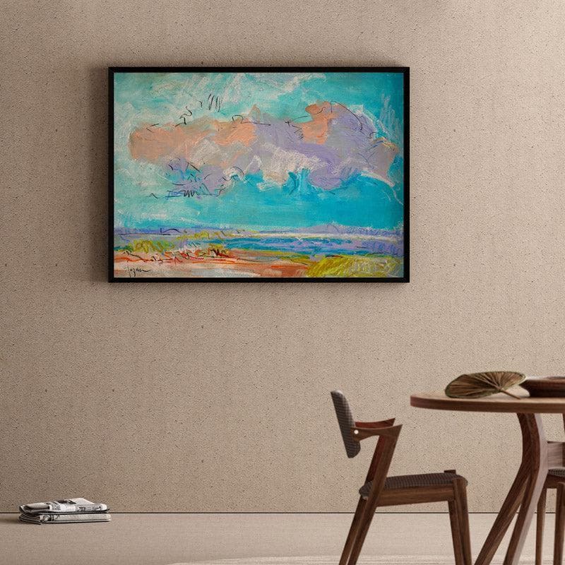 Blue Morning Canvas Wall Painting - Black Frame