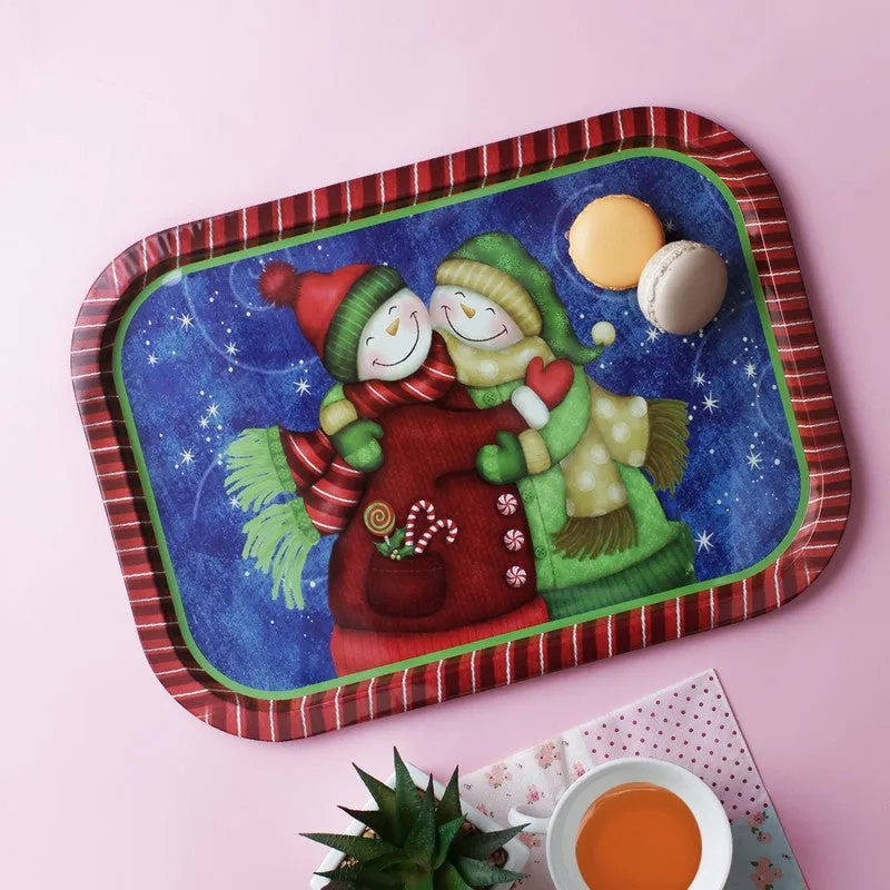 Jinglow Metal Rectangular Blue Serving Tray media 1